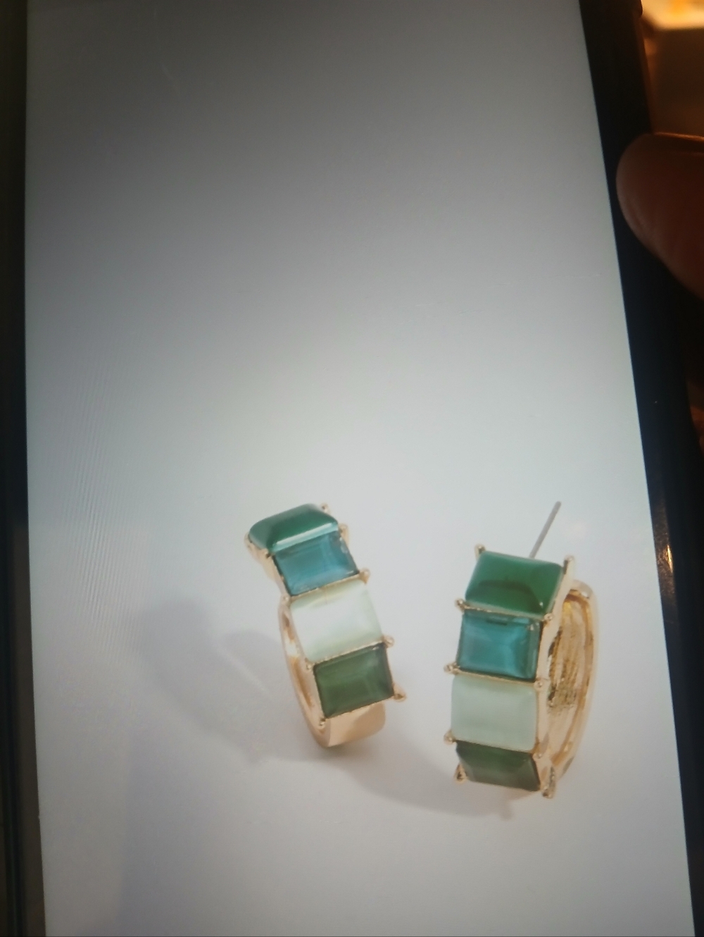 Gold-Tone Green Gradient Stone Hoop Earrings